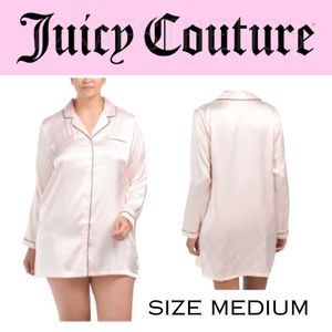 NEW Juicy Couture Silk Long Sleeve Pajama Nightgown Bubblegum Pink Size Medium